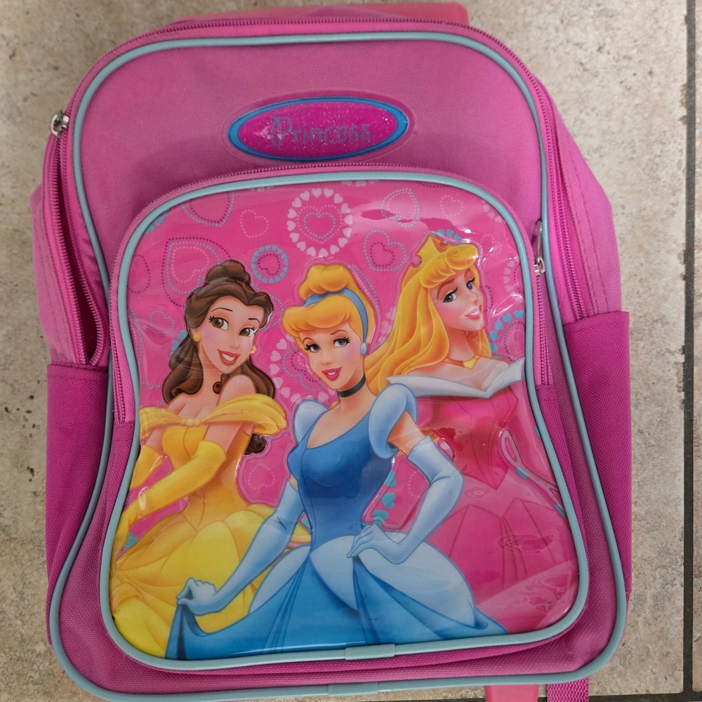 Disney Princess Rolling Backpack Pink Belle Cinderella Aurora Kids Travel Bag